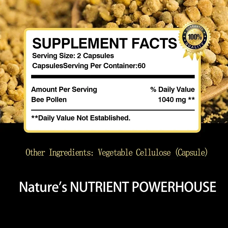 Bee Pollen Capsules - Supports Skin, Heart and Bone Health, Increase Elasticity, Relieves Joint Pain & Stiffness,Boosts Vitality