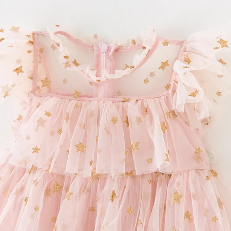 Baby Girl Toddler Clothes Princess Dress Pink Stars Sequins Cake Puffy Tulle Dresses for Girls Birthday Elegant Kids Ball Gowns