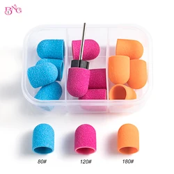 BNG 15Pcs Nail Sanding Cap with Rubber Mandrel Bit Sanding Bands for Manicure Pedicure Nail Polishing Bur 13x19mm #80/#120/#180