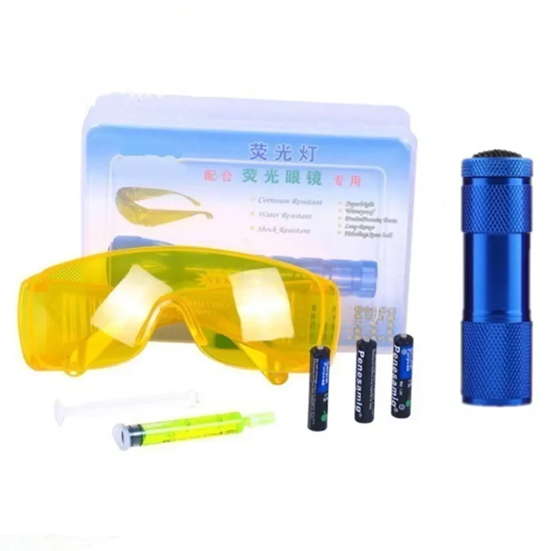 9 LED Car  Air Conditioning A/C System Leak Test Detector Kit  UV Flashlight Protective Glasses UV Dye Tool Set Dropshipping