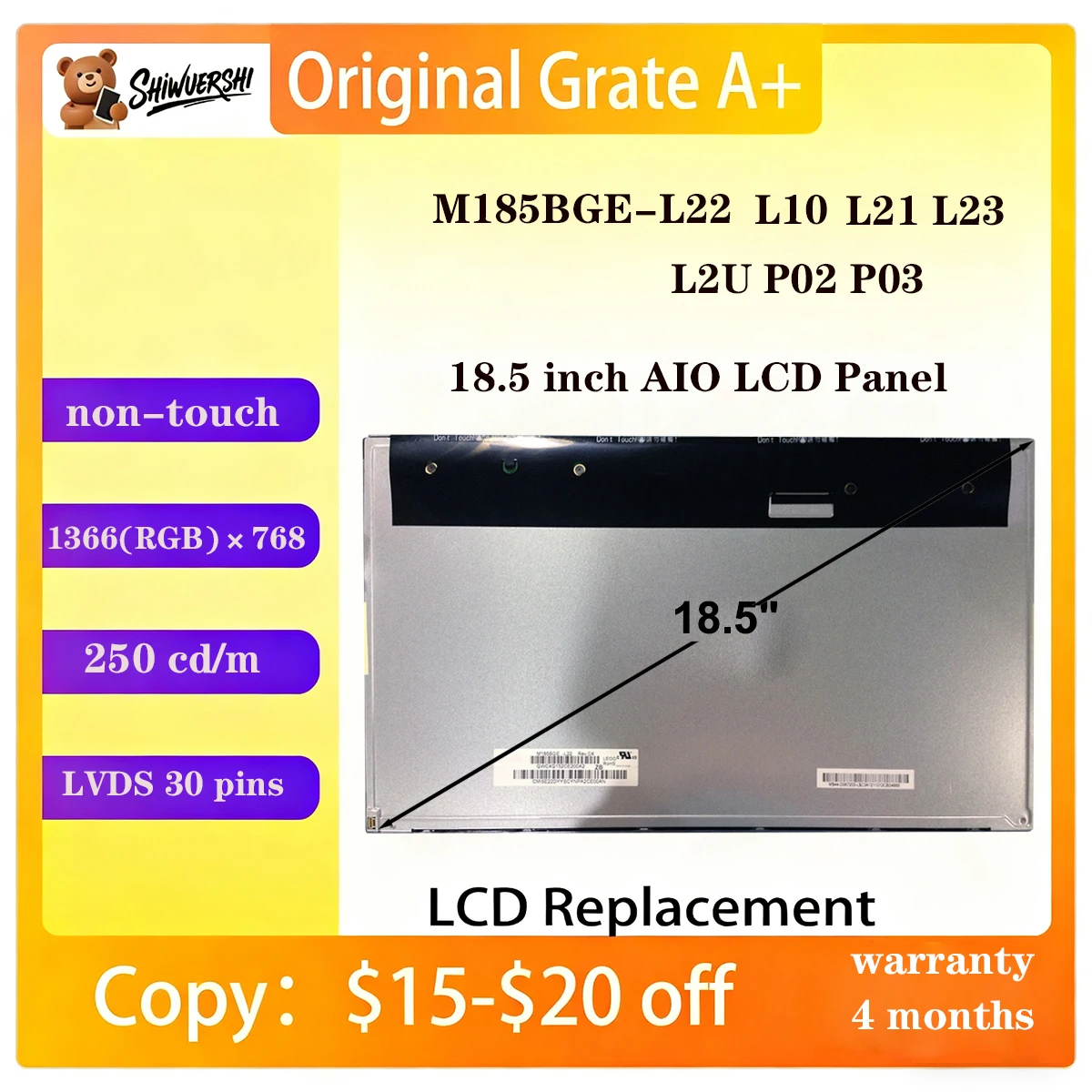 

Wholesale Original New LCD 18.5 Inch Panel Display Monitor M185BGE L22 L10 L21 L23 L2U P02 P03