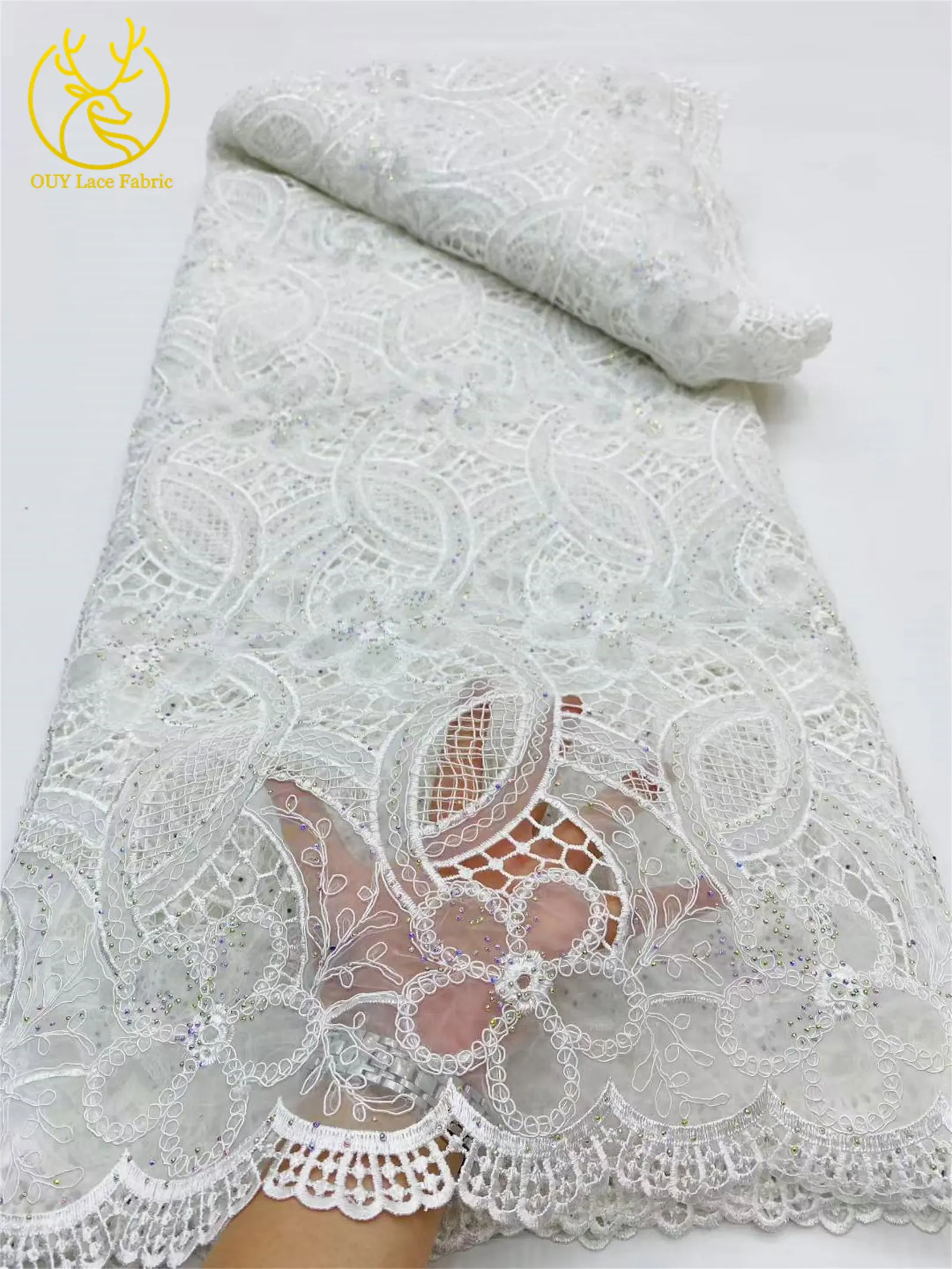 2025 Africa Guipure Corded Lace Fabric High Quality Nigerian Stone Mesh Water Soluble Lace Bridal Women Party Evening Dresses