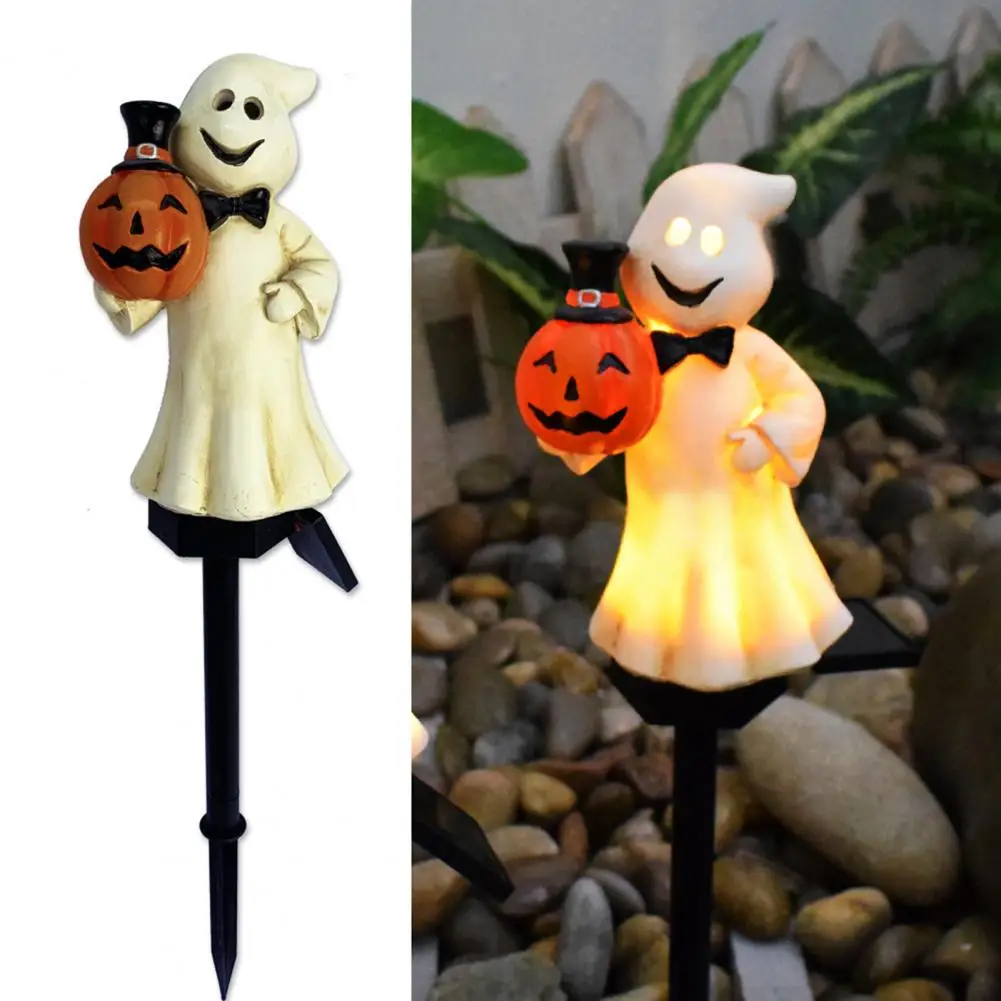 Garden Halloween Decorations Spooky Halloween Solar Ghost Stake Lights for Outdoor Pathway Decorations Resin Ghost for Garden