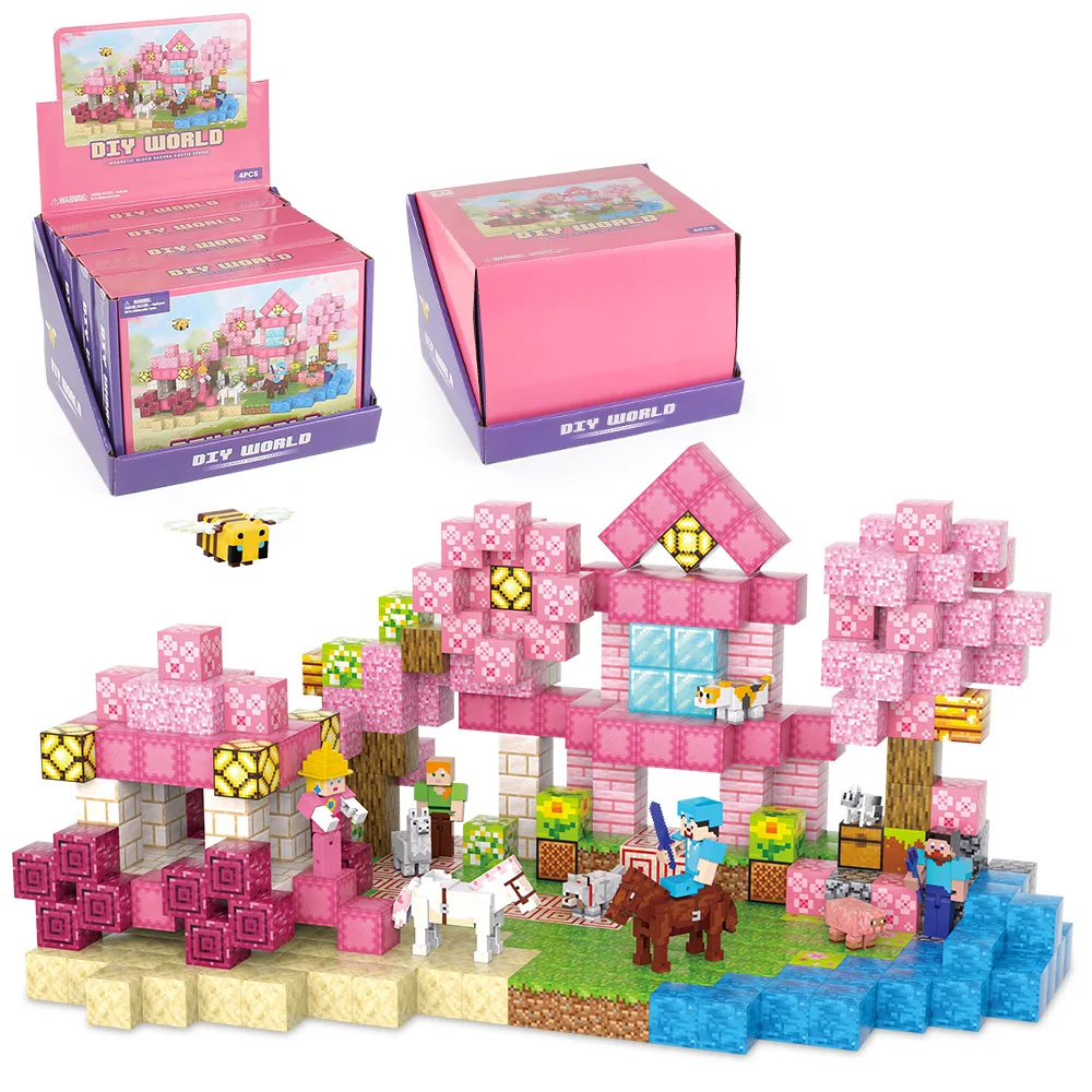 103 قطعة مجموعة كتل مغناطيسية ساكورا القلعة المشهد طفل بناء اللعب المغناطيس العالم نموذج للطفل الجذعية مونتيسوري مكعبات الحسية هدية