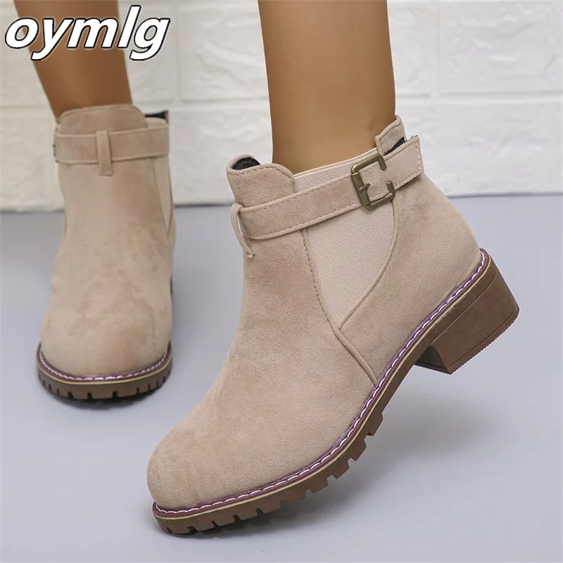 2024 Autumn/Winter New Short Boots Women\'s Coarse Heel Suede Elastic Band Single Boots Versatile Women\'s Boots