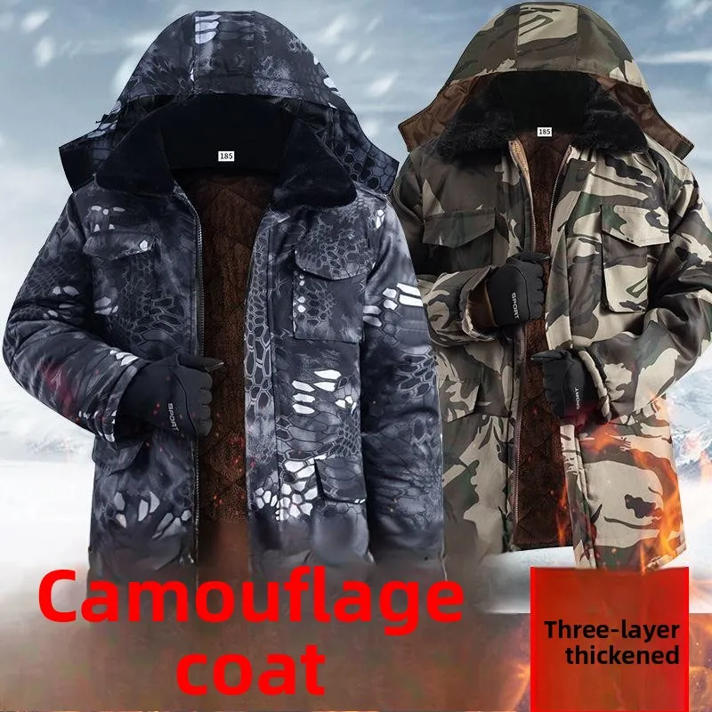 

Мужская камуфляжная хлопковая куртка Thiened Fce, теплая спецодежда для холодного хранения, длинное пальто на молнии