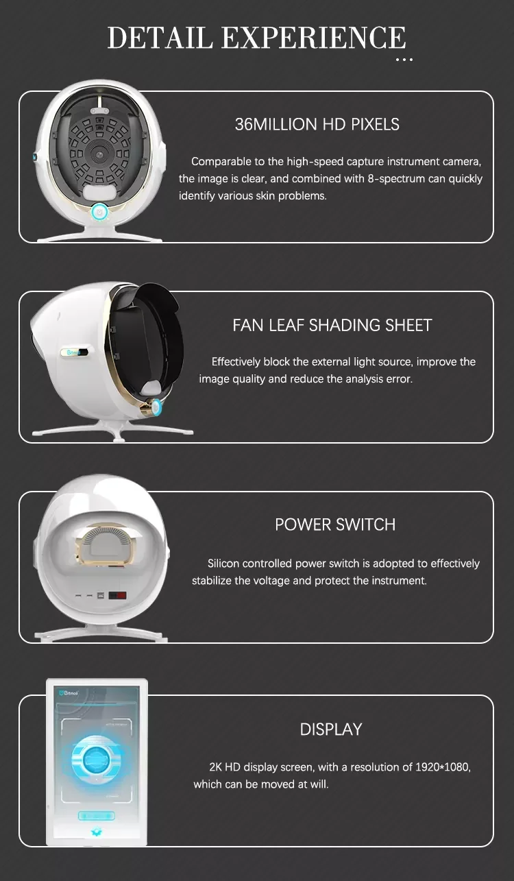 O Mais Novo Analisador De Pele 3D, Com Precisão Detector, Câmera Facial, Analisador De Poros, Analisador De Umidade, Máquina De Analisador De Rugas