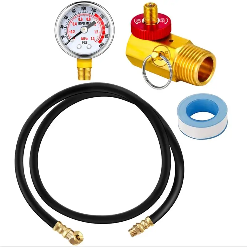 AB08-Air Tank Repair Kit W/Safety Valve, Pressure Gauge And 4 Feet Air Tank Hose Assembly Kit For Portable Carry Tank Durable
