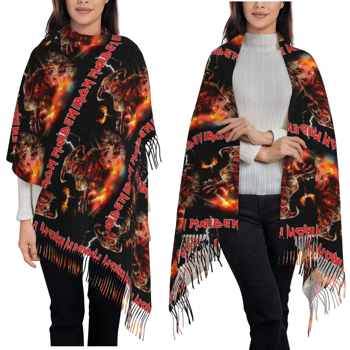 

British Heavy Metal Rock I-Iron-S M-Maiden Scarf Tassel Scarves Women Soft Warm Shawls and Wraps Large Fall Winter Shawl Wrap
