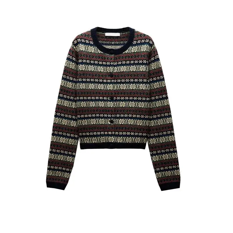 Chaqueta de Punto Hoada de Manga Larga con Cuello Redondo para Mujer, Novedad de Otoño Invierno, Bloques de Color, Bordado ...