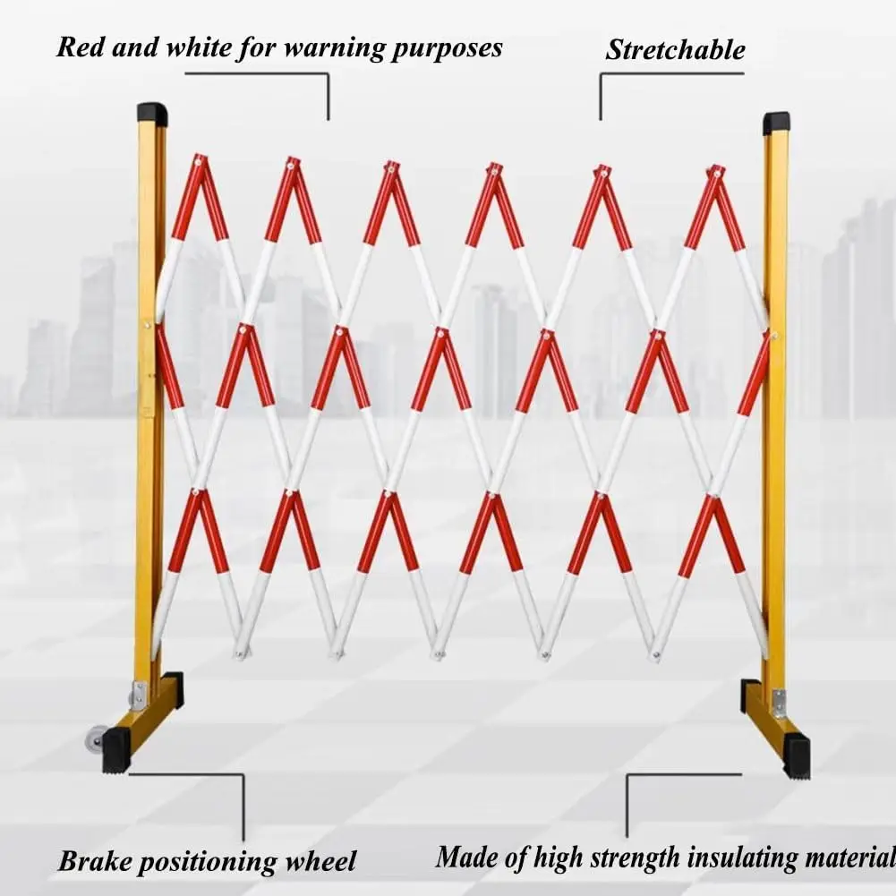 Metal Barricade with Casters, Mobile Safety Barrier Gate Retractable Traffic Fence Flexible Extensible Driveway Security Gate