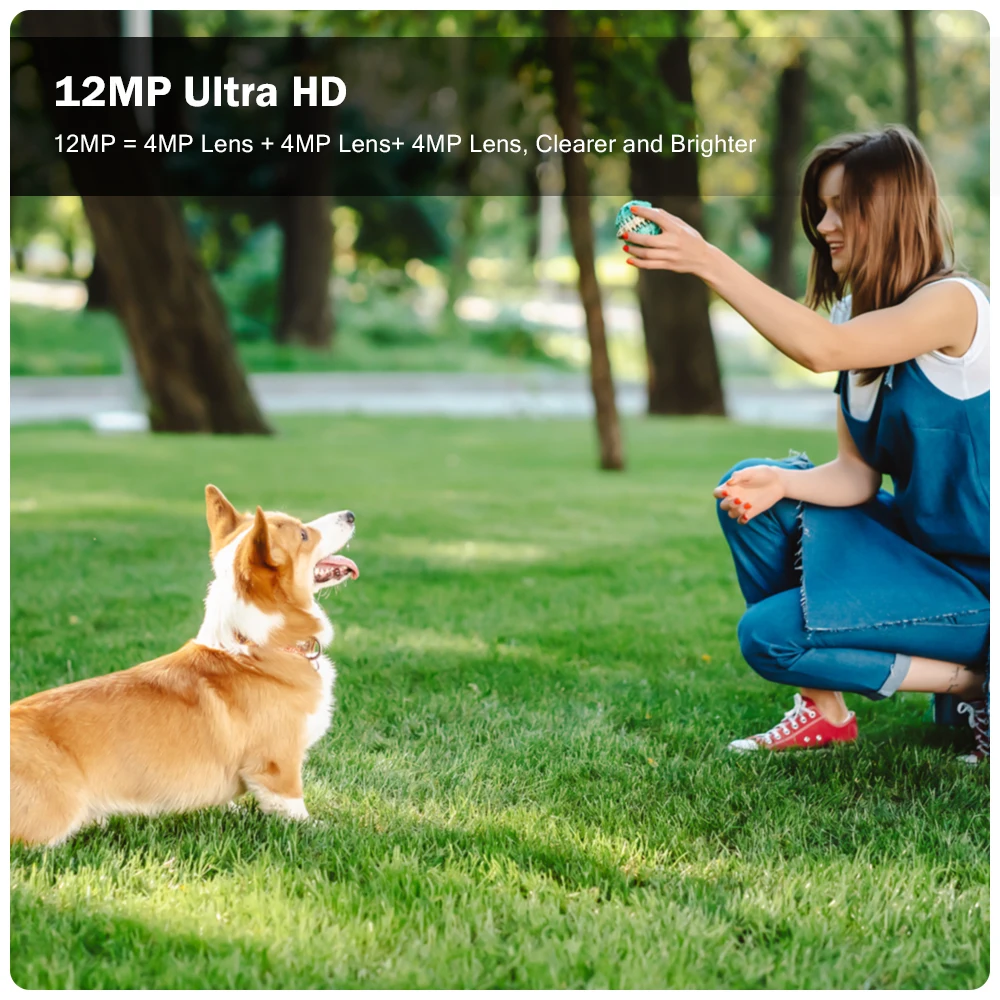 กล้องวงจรปิด IP กลางแจ้งระบบไวไฟ6K 12MP 3หน้าจอซูม8X ความปลอดภัยป้องกันการเคลื่อนไหวของมนุษย์