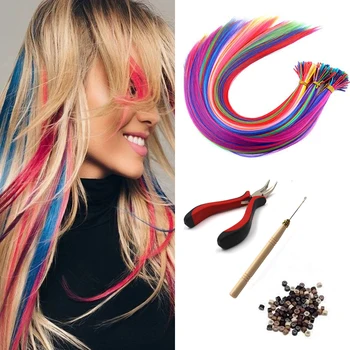 20 hebras/paquete, diez colores aleatorios, extensiones de cabello sintético de color I-Tip Stick, pelo liso de 16 pulgadas para mujeres de alta temperatura