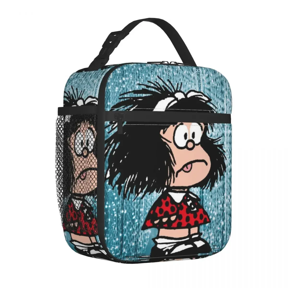 Mafalda en bolsa de almuerzo con aislamiento de choque, contenedor de comida portátil Quino Argentina, bolsa refrigeradora, fiambrera, viaje universitario, chica y niño