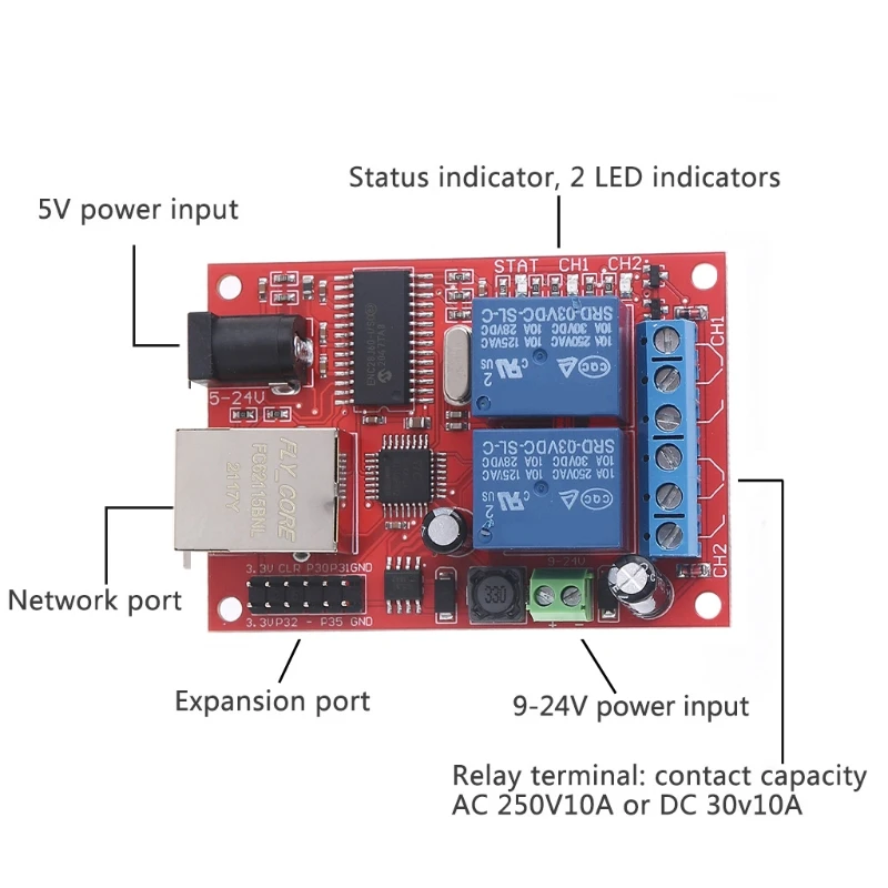 LAN Ethernet 2-weg relaiskaart vertragingsschakelaar UDP-controllermodule WEB-server