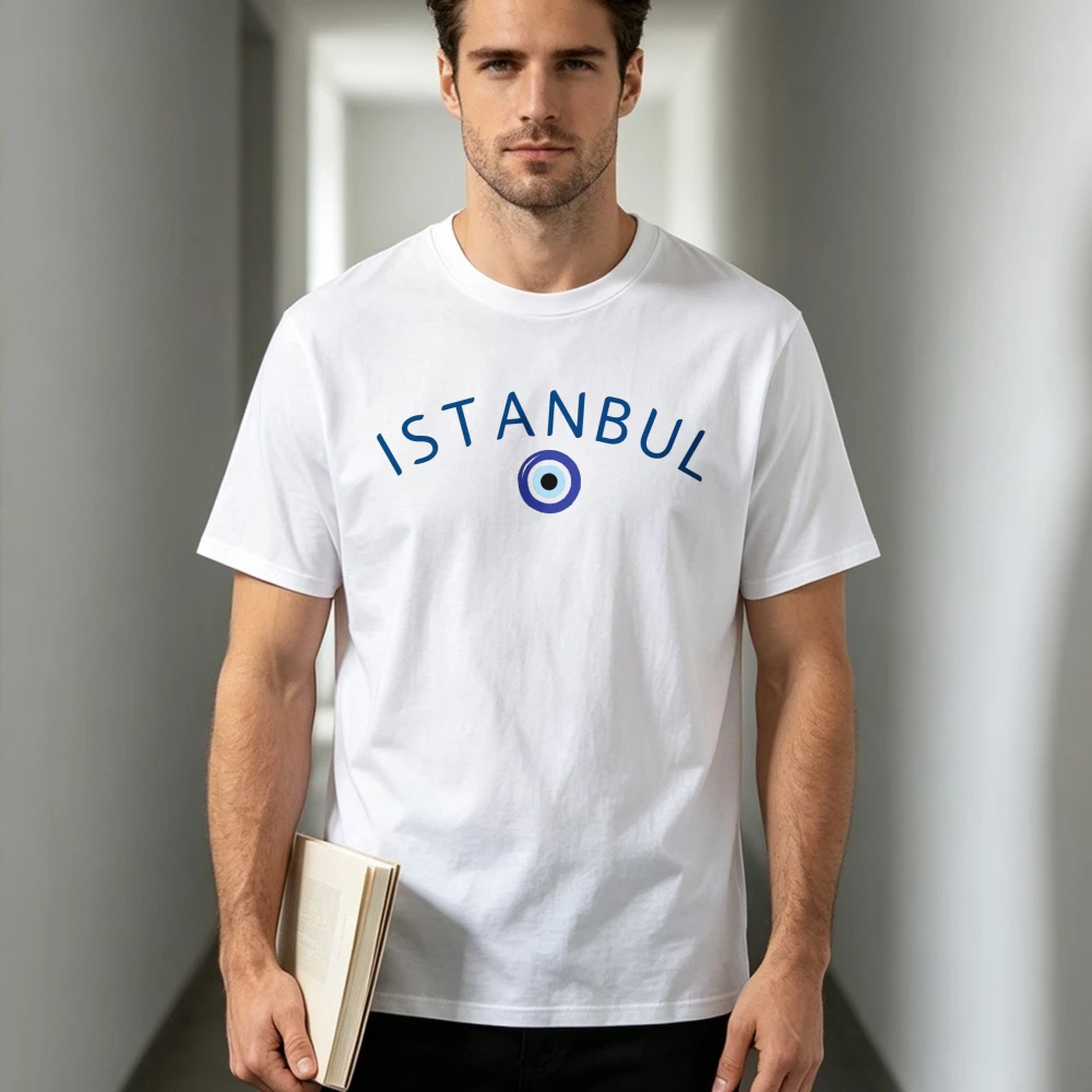 Istanbul Evil Eye Graphic Tee Turkey Travel Souvenir Minimalist Men Women Casual Shirt Breathable Summer Cotton Shirt