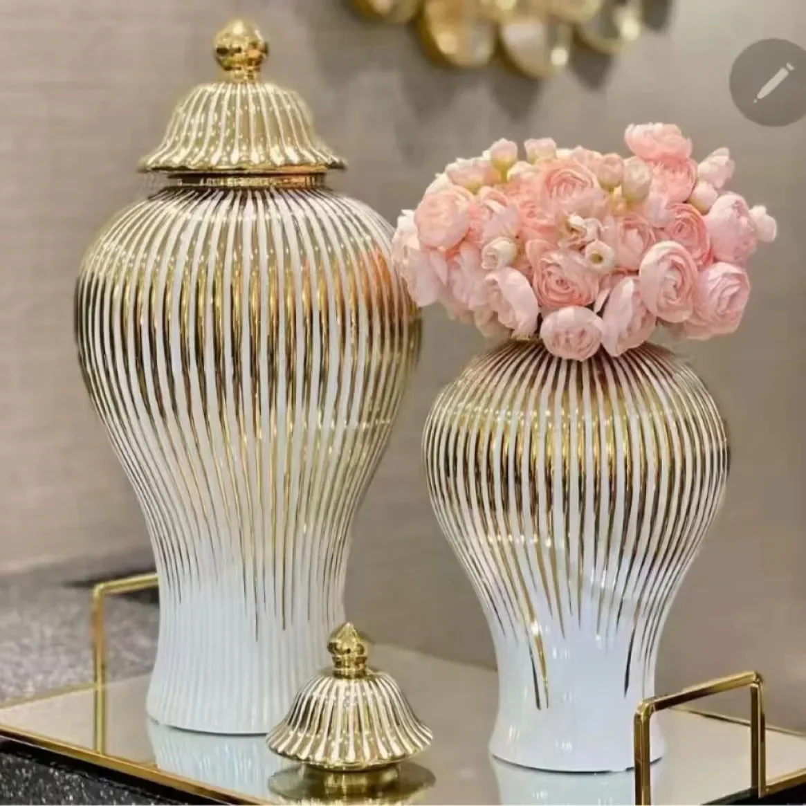 

Ceramic Vase Light Luxury Electroplated Jar European Flower Arrangement Handicraft Ornament Soft Decoration Storage Tank