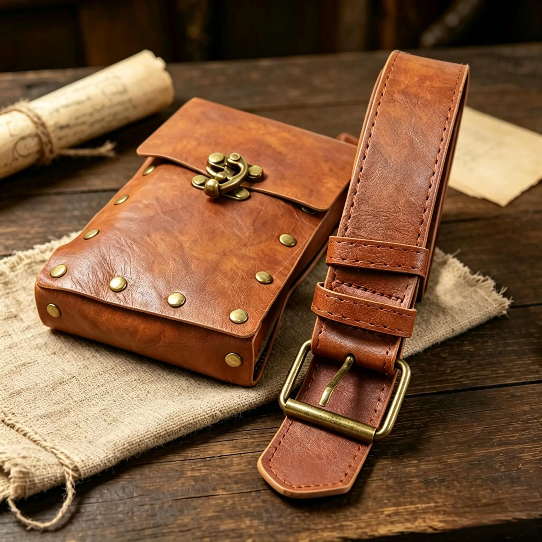 Mittelalterliche Renaissance-Gürteltasche aus PU-Leder, Vintage-Nieten-Hüfttasche, Cosplay-Kostüm-Accessoire für Telefon und Kleinteile – Detail 10