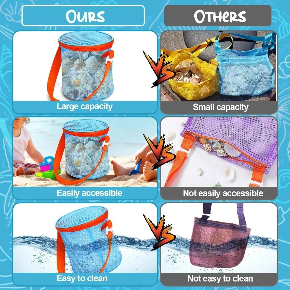 Shelling Collecting Tools Beach Mesh Bag Extra-Large Adjustable Straps Net Backpack Bags Shell Collecting Bag Pool Storage