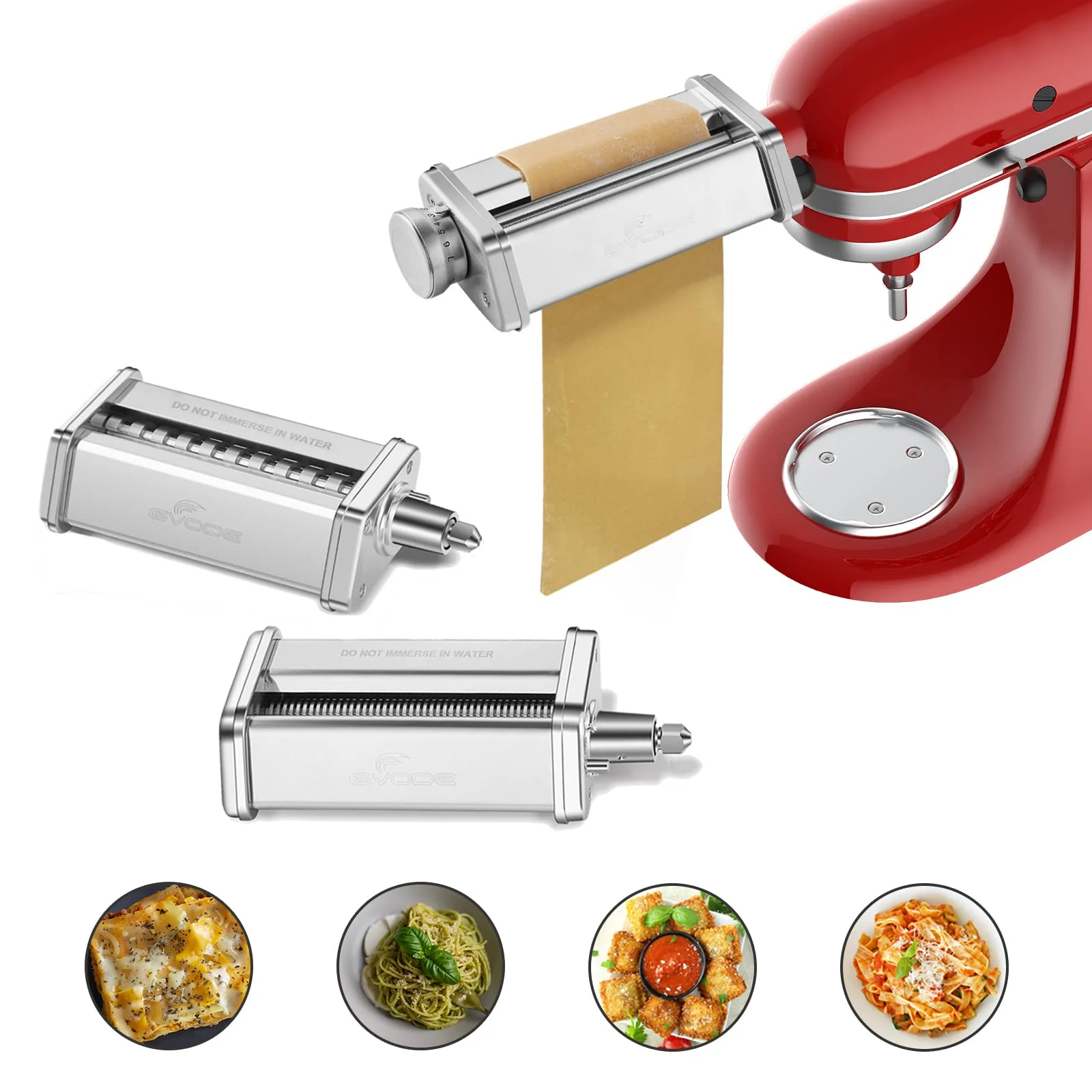 3 Piece Pasta Maker Attachment for KitchenAid Stand Mixer Stainless Steel Sheet Roller Spaghetti Fettuccine Cutter