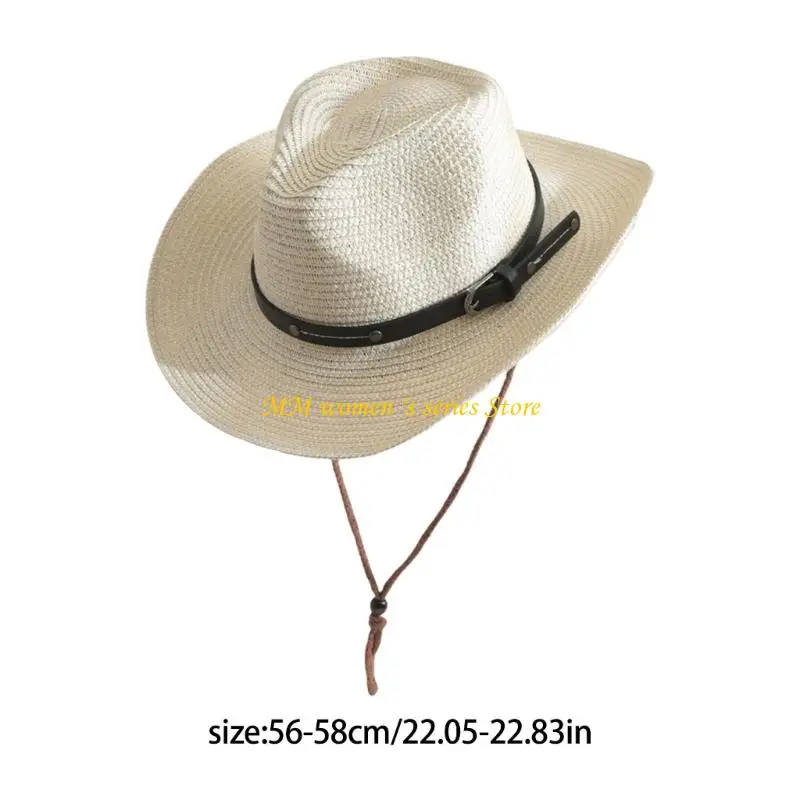 Q39C Western Paper Straw Sun Hat Wide Brims Panama Hat for Women Men Outdoor Activity