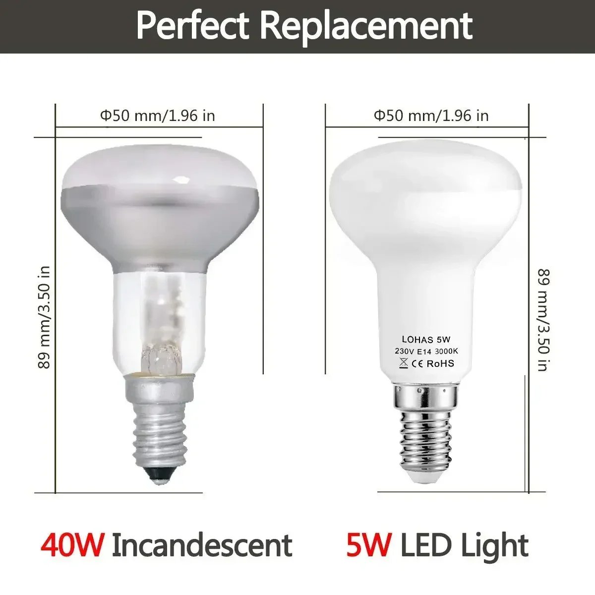 E14 Reflector LED Screw Light Bulb 5W Lamp R50 SES Replace 40W Incandescent 400lm Warm Cold White [Energy Class A+] 5PACK