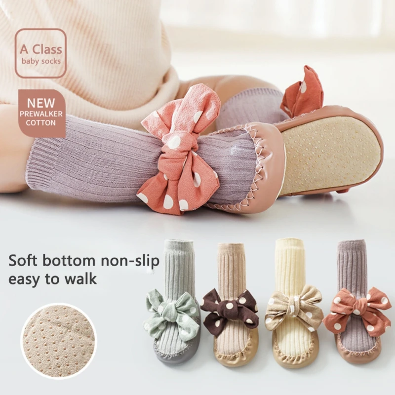 

Baby Girl Floor Socks Non-slip Big Bow Knot Indoor Boys Girls Infant Shoes Socks First Walker Slipper Children's Socks