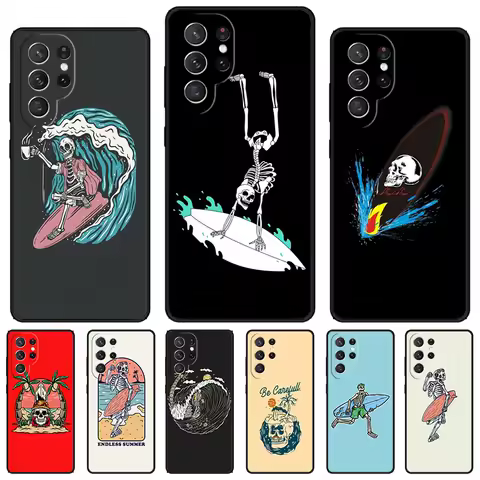 Surfing Casual Skull Cartoon phone case For Samsung Galaxy S24 S23 S22 Ultra Note 10 20 Plus S8 S9 S10 S20 S21 FE Cover