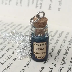 12pcs/lot Percy's Blue Cherry Coke Bottle Necklace  Pendant  Inspired By Percy Jackson