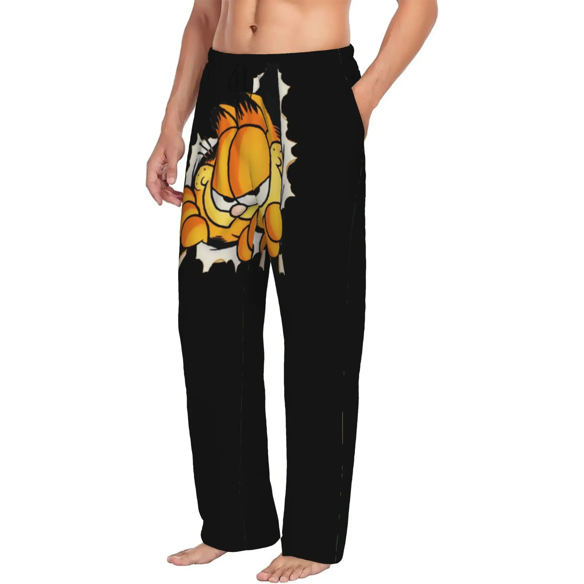 Custom Cat Cartoon Pajama Pants Sleepwear Men's Elastic Waistband Comic Strip Manga Sleep Lounge Bottoms with Pockets