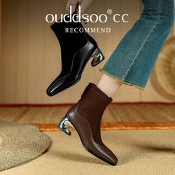 Ods Square Toe Chunky Woman Ankle Boots Designer Suede Mid Heels Shoes Women Trend Winter Pumps Eleglant Chelsea Botas Mujer