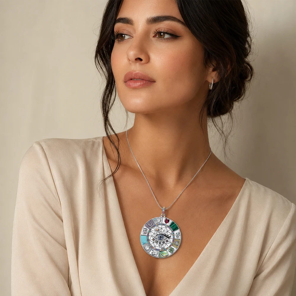 Magical Lucky Symbols Amulet Necklace,New Fine Jewelry Europe 925 Sterling Silver Turquoise Gift For Women