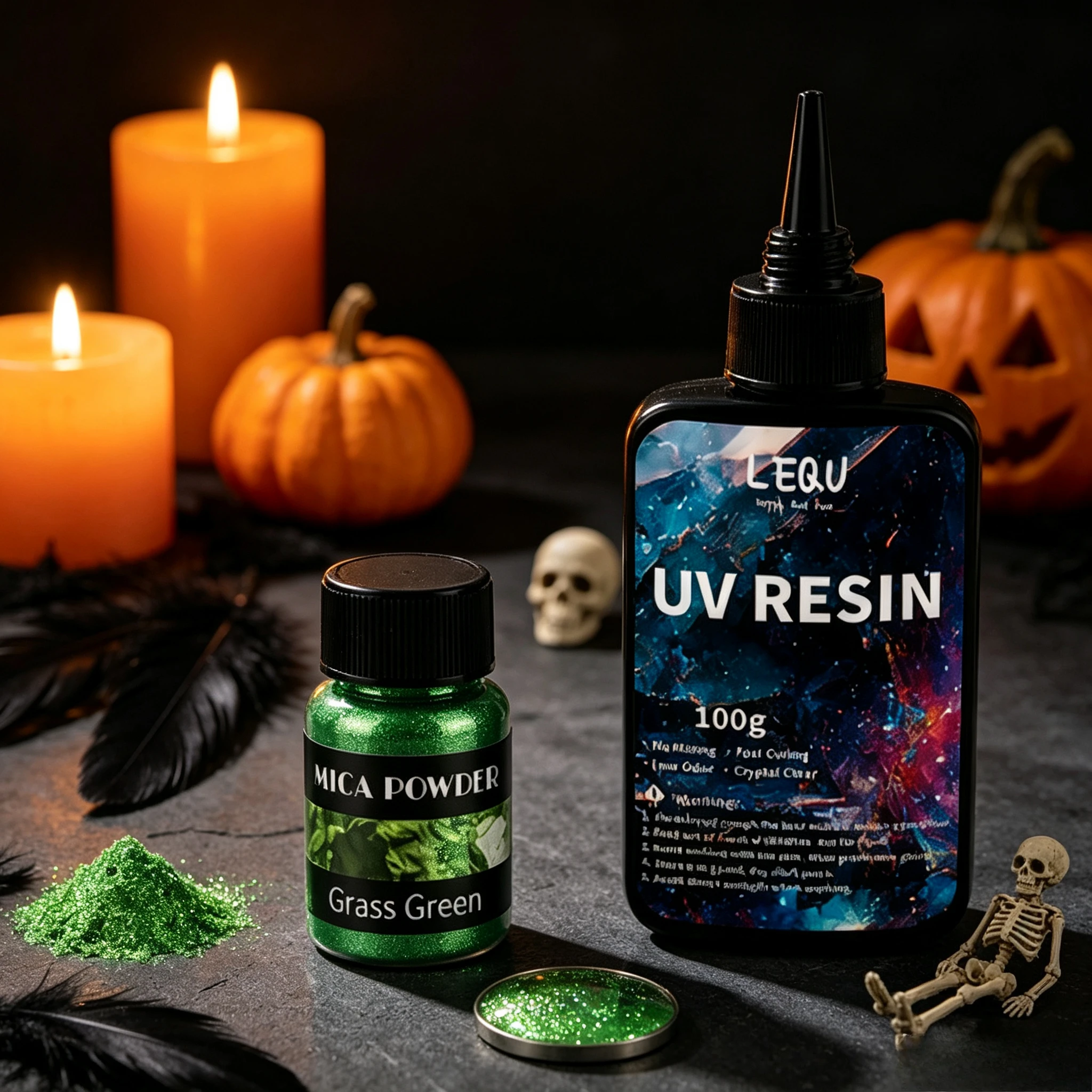 Halloween BOO Ghost Silicone Mold Kit with 6 Colors Mica Powder Pigment & UV Resin, DIY Candle Epoxy Resin Casting Craft Supplie