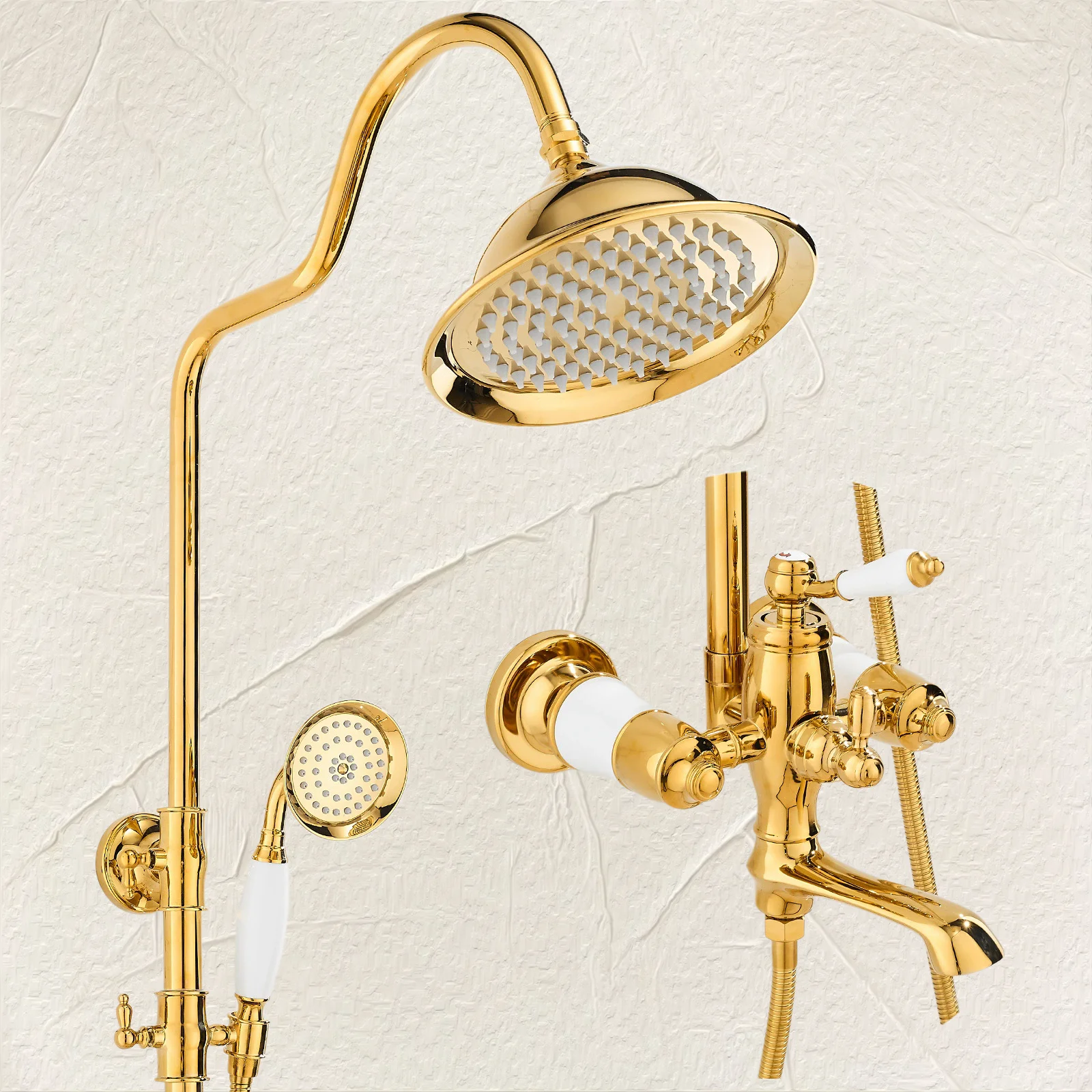 Gold Bathroom Shower Faucet Set Chrome Bathroom Rainfall Shower Mixer Tap Polished Gold Brass Bath and Shower Faucet Set