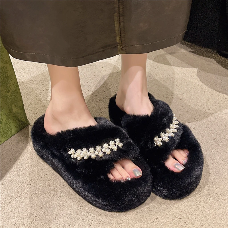 Women\'s Slippers Furry Ladies Luxury Fluffy Plush Slipper House Soft Fuzzy Platform Indoor Casual Winter Home Warm Female Shoes