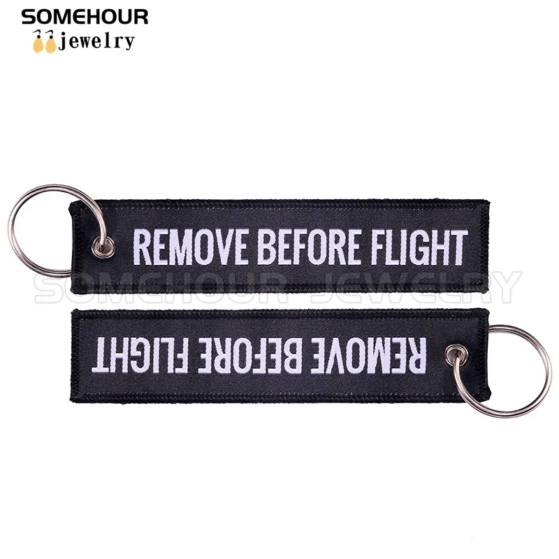 SOMEHOUR Keychain Remove Before Flight Bag Car Key Chain Red Embroidery Keyring Holder Colorful Luggage Tags For Men Women Gifts