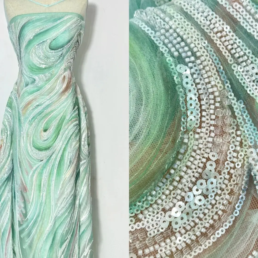 

Africa Nigerian Beaded French Mesh Lace With Sequins High Quality 2025 Embroidery Lace Sequins Lace For Wedding Dresses Women