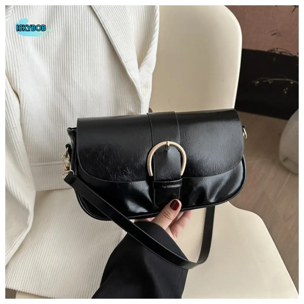 

New Vintage Buckle Armpit Bag Luxury Pu Leather Y2k Shoulder Bag Designer Solid Color Spicy Girl Handbag Women