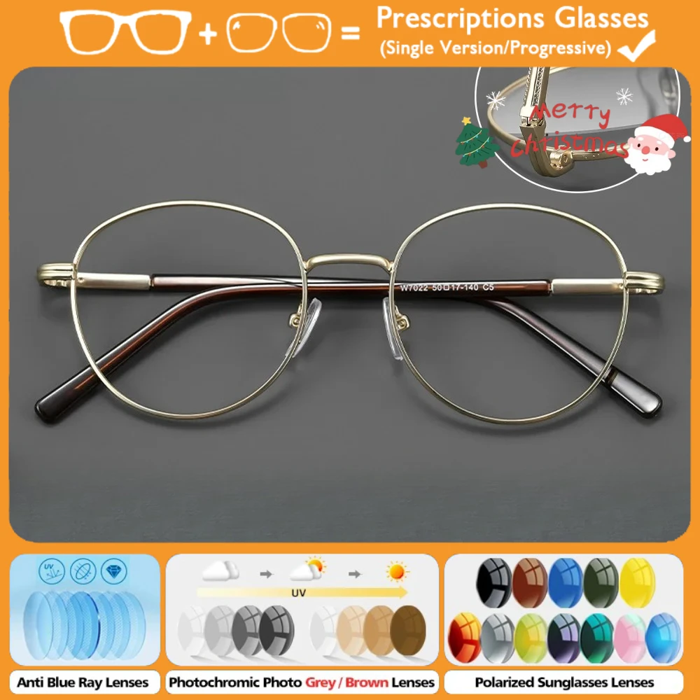 

KUXA (S) модные круглые мужские очки из сплава для близорукости по рецепту, фотохромные прогрессивные оптические очки с синим светофильтром