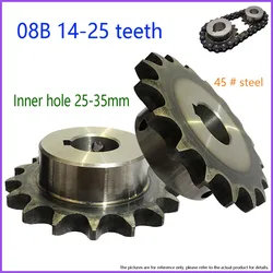 1PCS  08B Chain Wheel Single Step Chain Wheel Material 45 # Steel Teeth 14-25 Teeth Keyway Aperture 25-35mm
