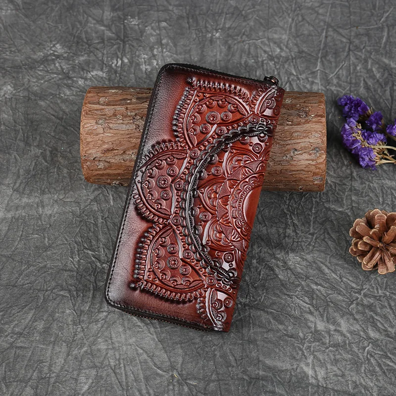 Women Long Wallet Clutch Bag Genuine Leather ID/Credit Card Cash Holder Retro Lady Female Real Cowhide Money Bags Wrist Purse