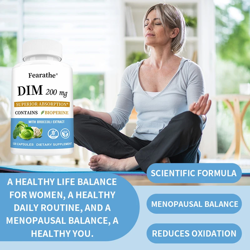 DIM Supplement 200mg- DIM Diindolylmethane Plus Black Pepper for Female Endocrine Balance, Menopause Relief, Acne, PCOS, Fitness