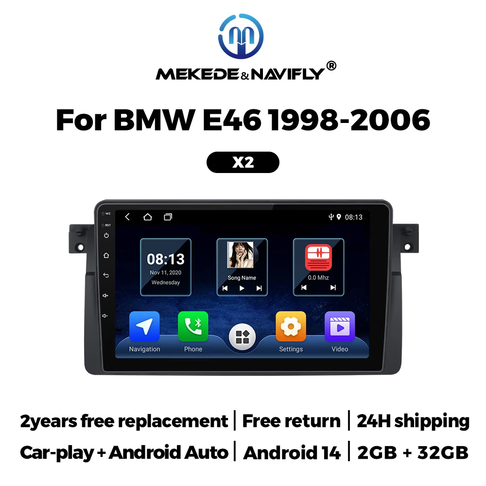 

MEKEDE 9" Touch Screen Android 14 For BMW 3 Series E46 M3 318/320/325/330/335 1998-2005 Car Radio WIFI GPS Stereo Head Unit