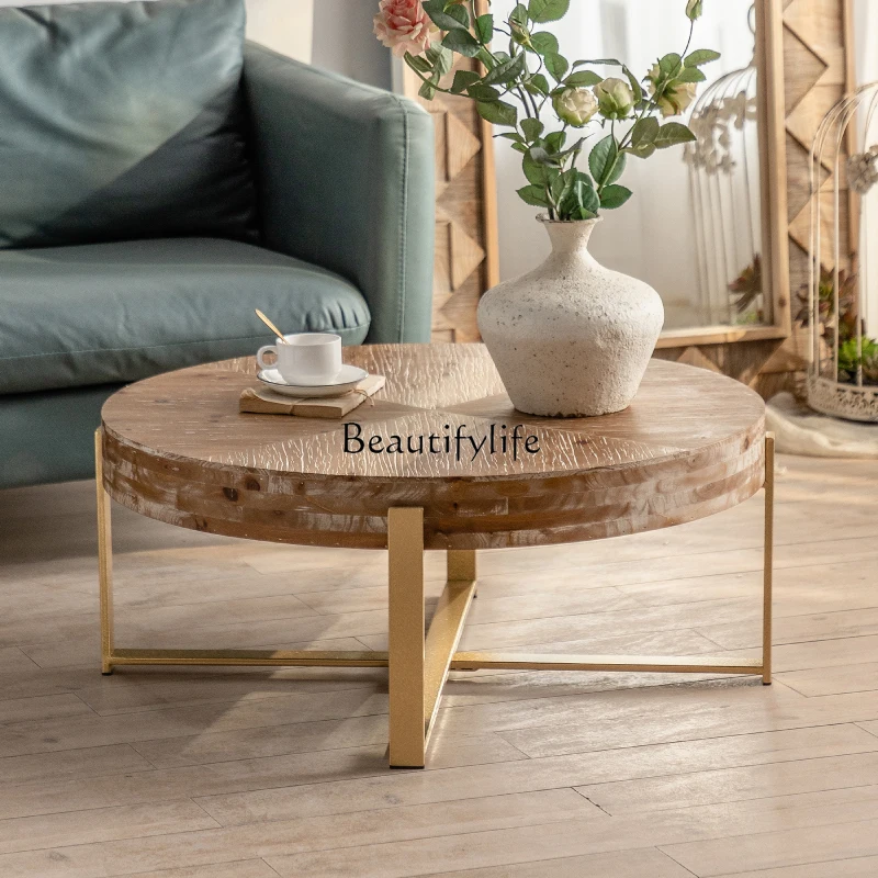 

Wabi-sabi Style Vintage Solid Wood Coffee Table for Living Room, Small Apartment Round Tea Table