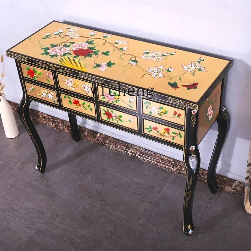 c9.21-  bedside table Chinese painted bedroom storage three-bucket cabinet solid wood sofa side small locker