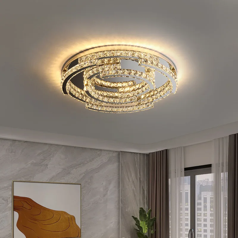 SANDYHA Nordic Crystal Living Room Ceiling Lights Modern Circular Design New Bedroom Restaurant Interior Decor Lighting Fixtures