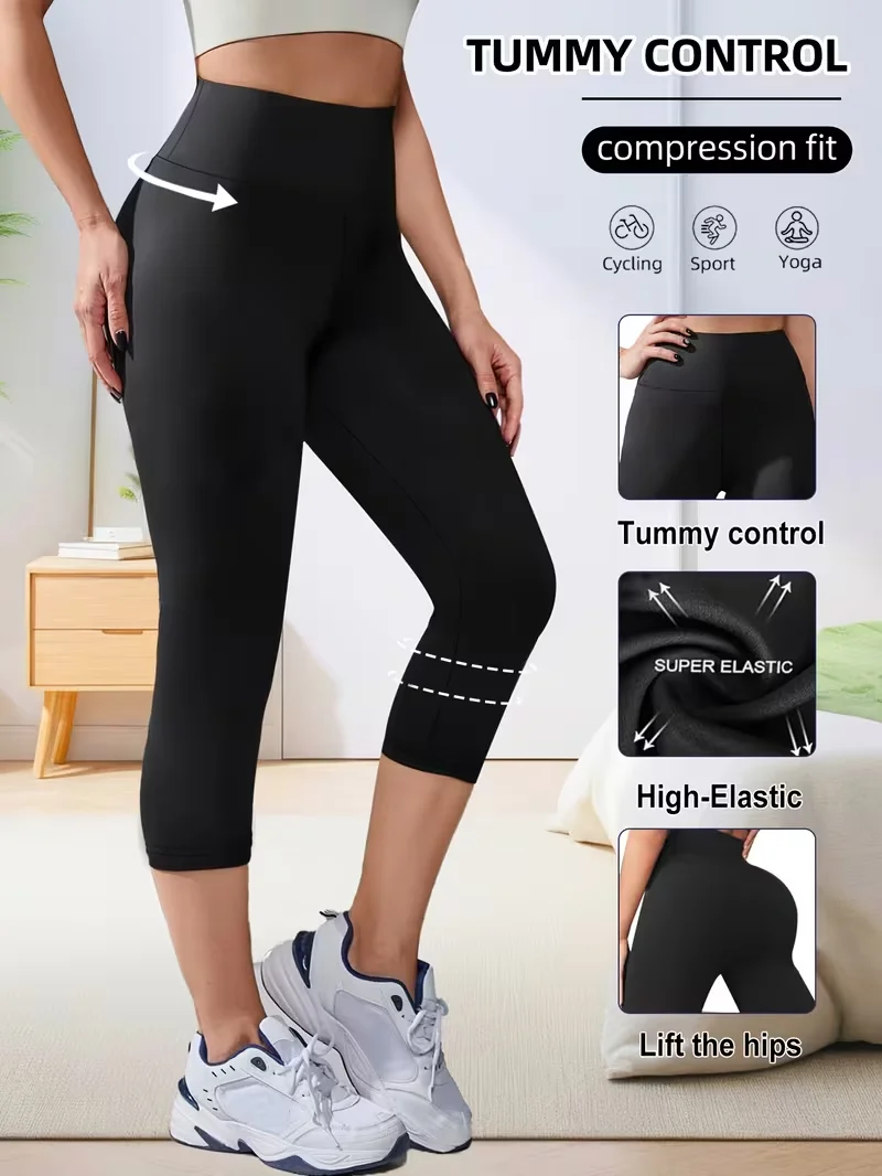 Women's Yoga 7/8 Cycling Shorts High Waist Quick Dry Breathable Sports Base Layer Outdoor Cycling Running Plus Size Activewear