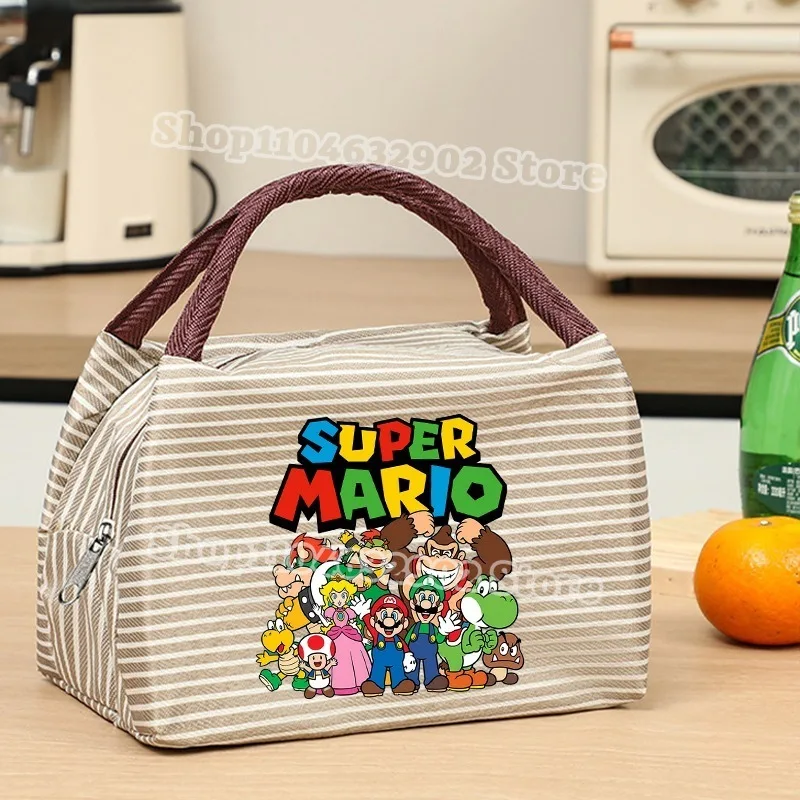 Сумки для обеда Super Mario Bros для взрослых и детей, принцесса Персик Луиджи, мультяшный графический принт, портативная большая вместительная милая сумка-холодильник, подарки