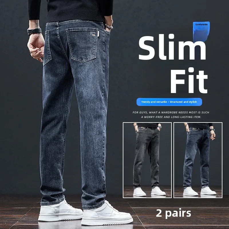 

Новые мужские повседневные джинсы свободного кроя 2025 года: модные, простые, прямые, с эластичным поясом, из хлопка, для осени и зимы