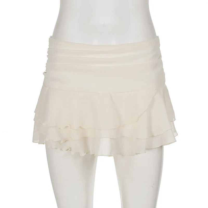 2026 Summer INS Cream Style Women Chiffon Cake Skirt Multi Layer Ruffled Low Waist Mini Skirt